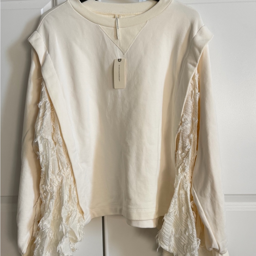 Anthropologie Cream Fringe Detail Top